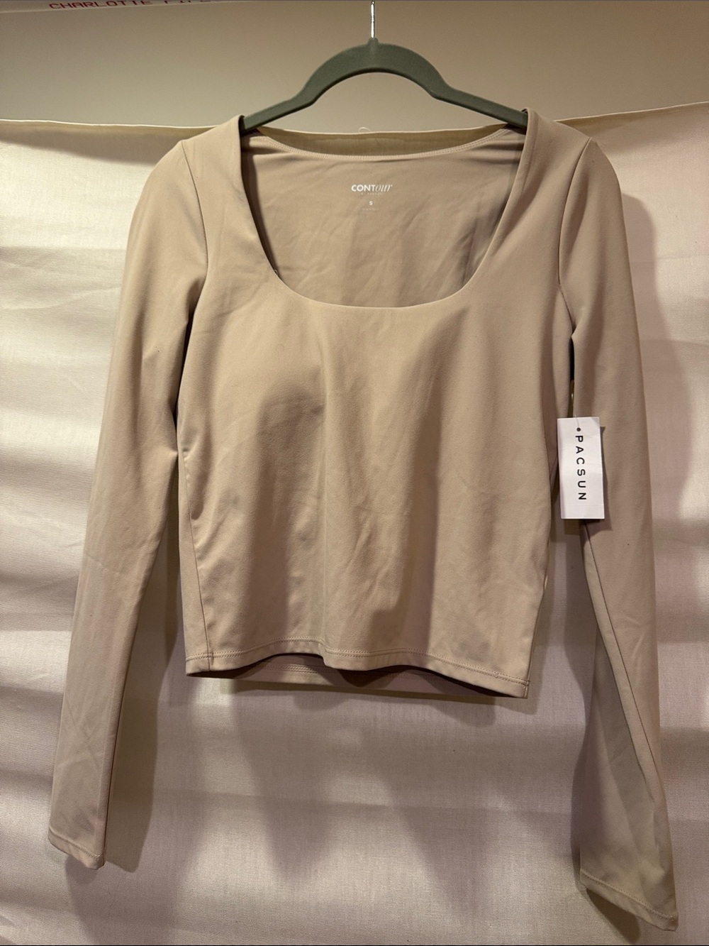 PacSun Contour Long-Sleeve Scoop Neck Top - Taupe Neutral Size S NWT